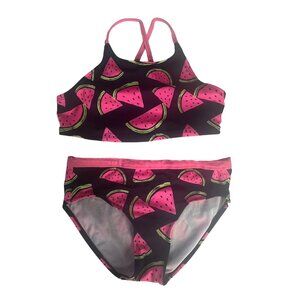 Justice Watermelon Print Bikini Swim Suit Girls Size 16 Blue Pink Summer